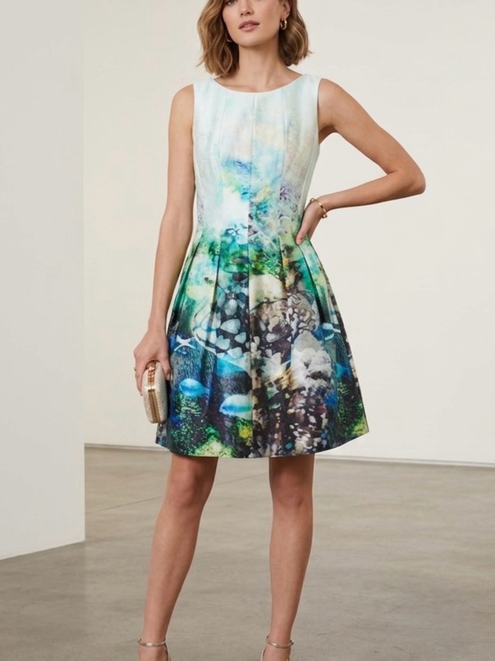 ZARA - rare Sleeveless Printed A-Line Dress with aquarium print